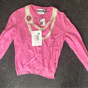 Pink Moschino Cardigan with Fake Pearls (NWT)